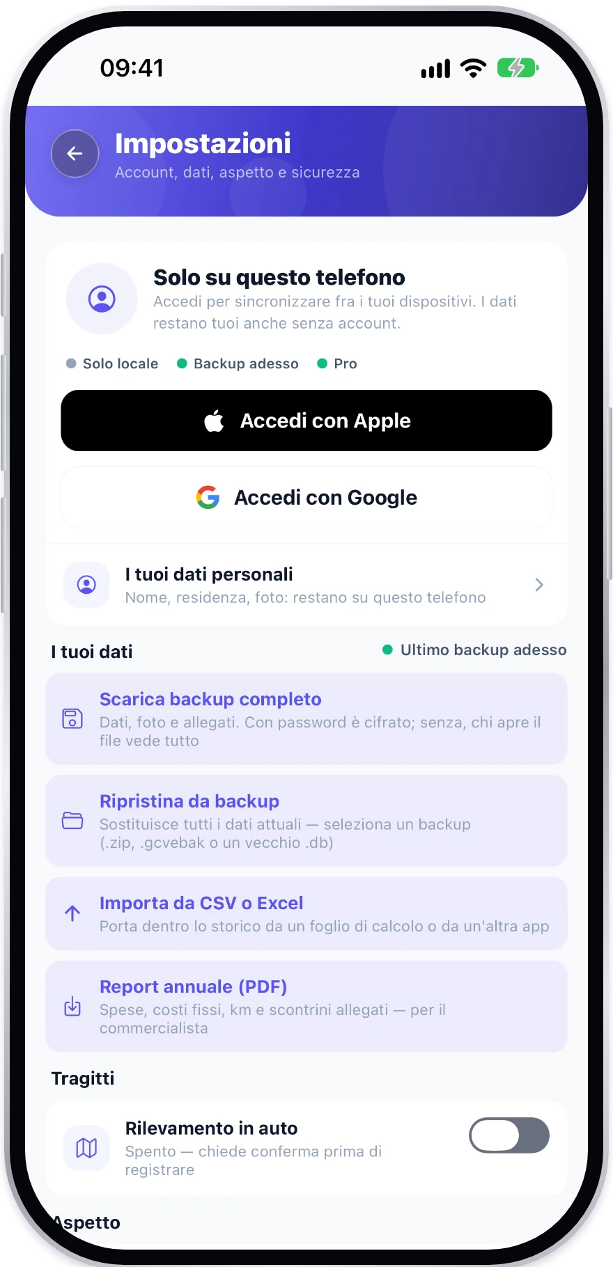 Impostazioni di Gestore Costi Veicoli