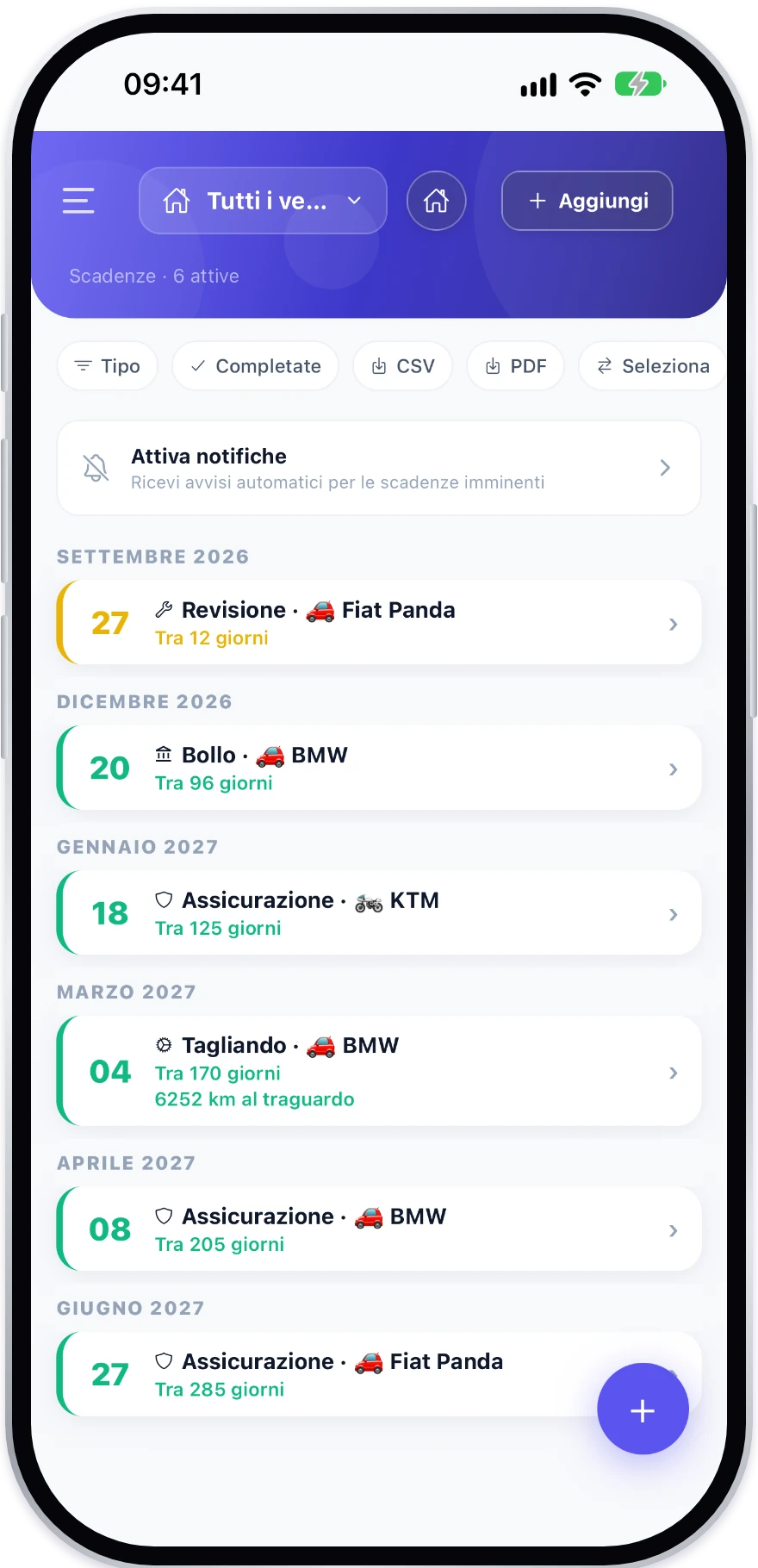 Scadenze in Gestore Costi Veicoli